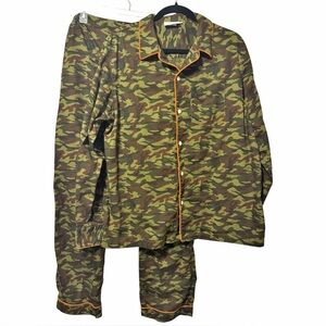 SLEEPY JONES Womens Camouflage Button-Down Pajama Pants Set
